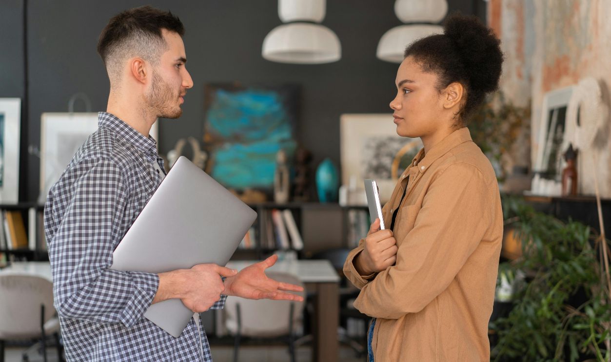Man and a woman having a conversation