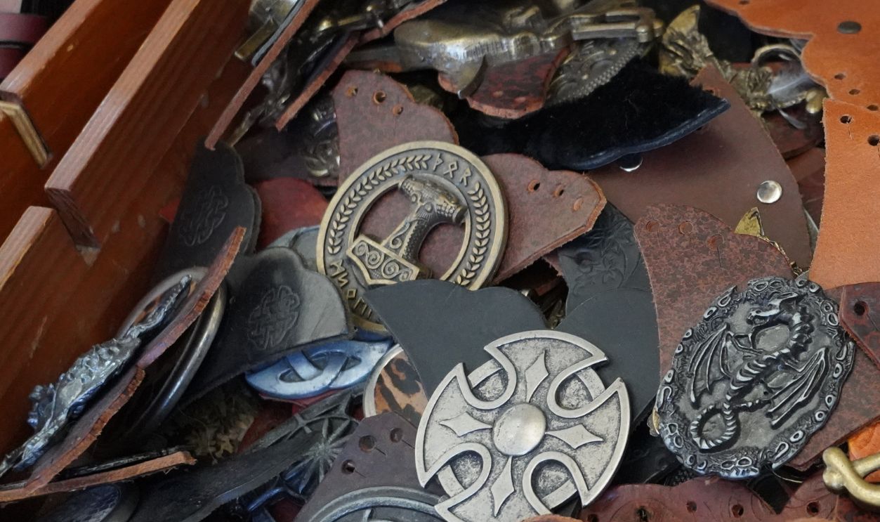 viking and celtic handcrafted items , leather and metal objects