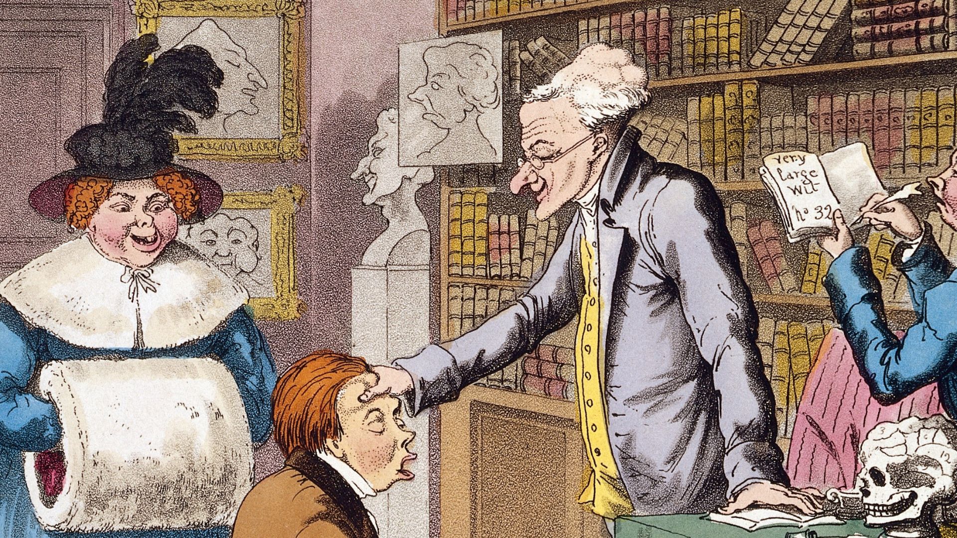 File:'Bumpology'; a phrenologist at work, caricature 1826 Wellcome L0031340.jpg