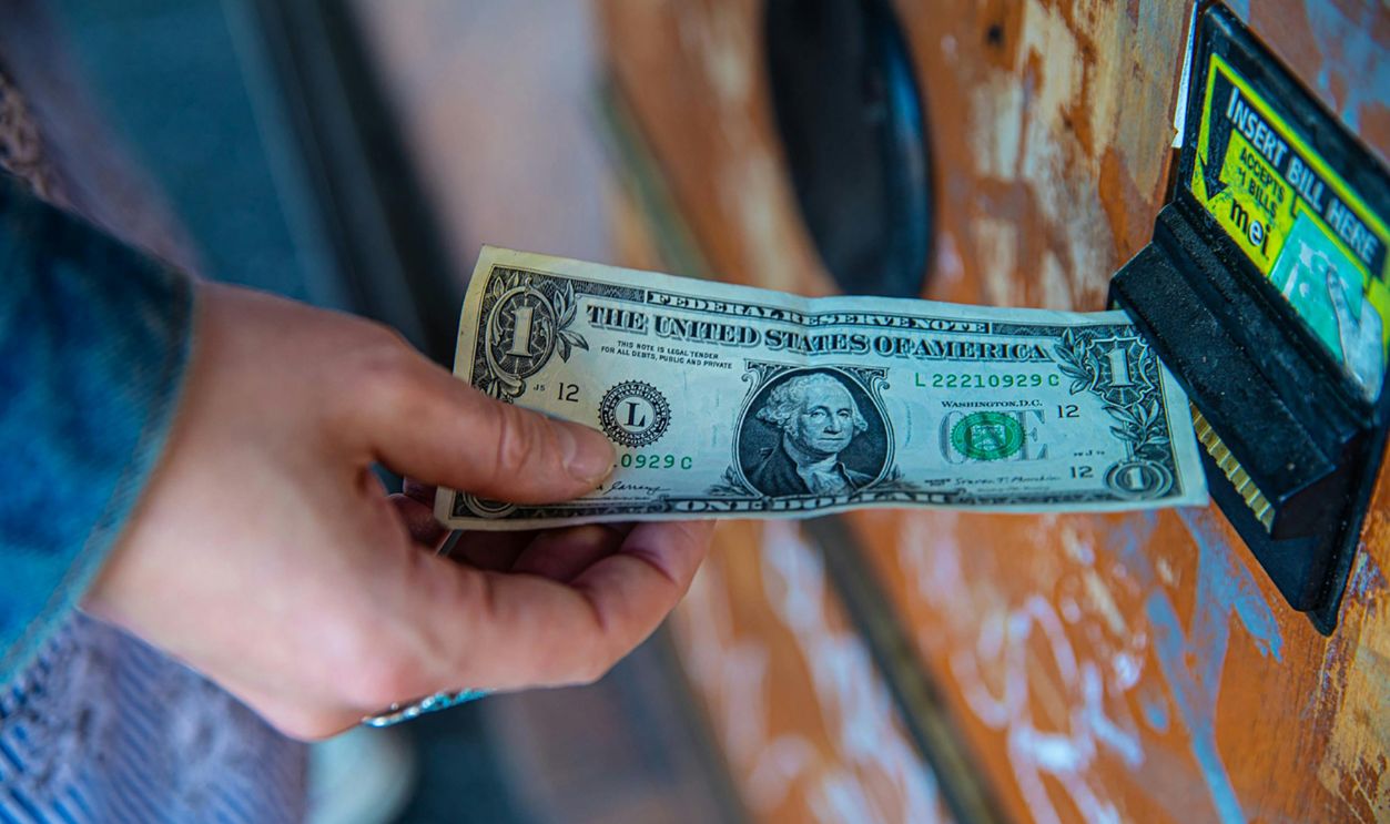 Dollar bill in a machine