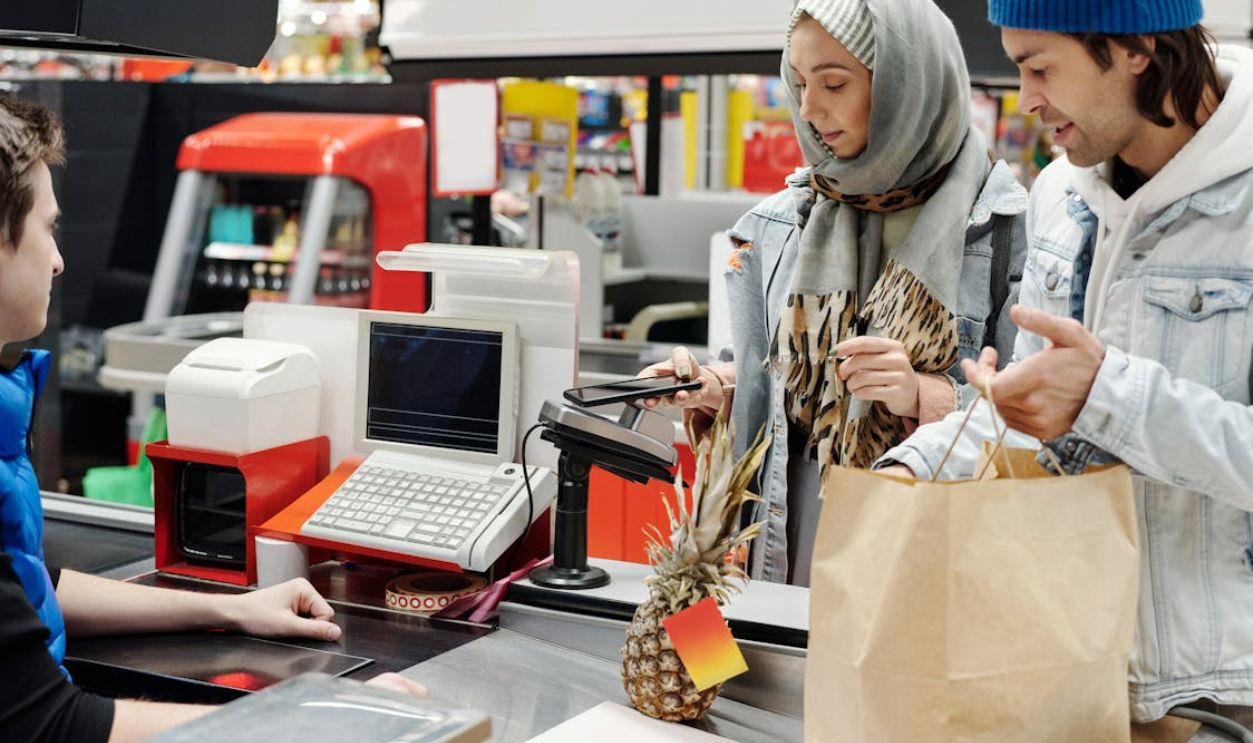 Couple grocery shopping