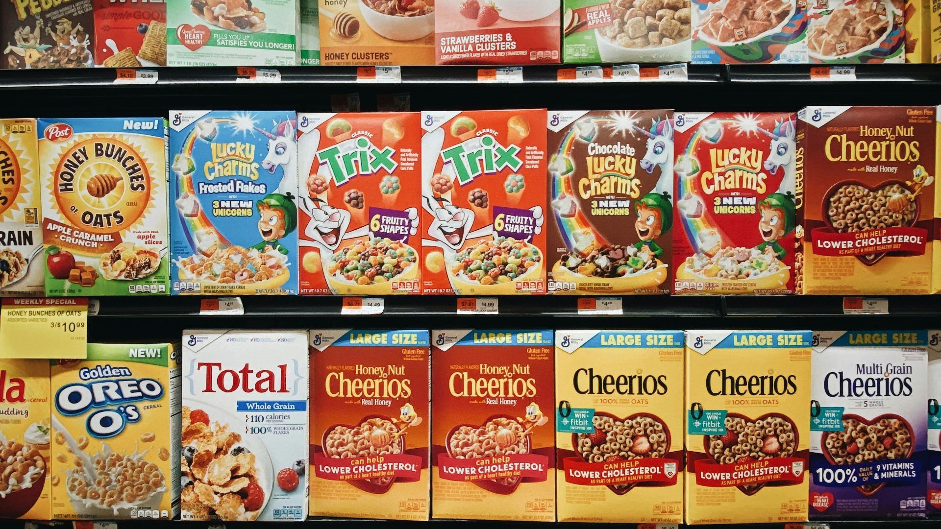 brown and red labeled boxes