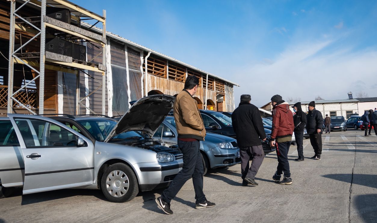 Many people are looking to buy a used car.Fair where used cars are sold. Romania, Craiova. January, 23, 2022