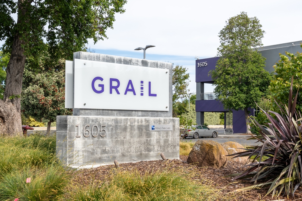 Grail sign at its headquarters in Menlo Park, California, USA