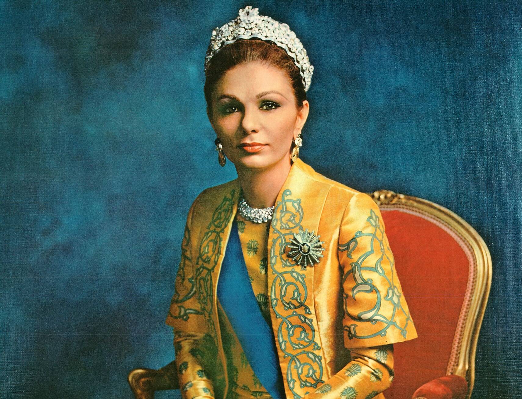 Farah Pahlavi- former Queen (Shahbanu) of Iran, seated portrait