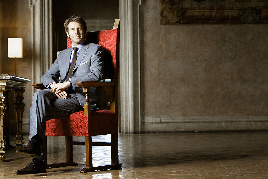 Prince Emanuele Filiberto of Savoy seated portrait in suit