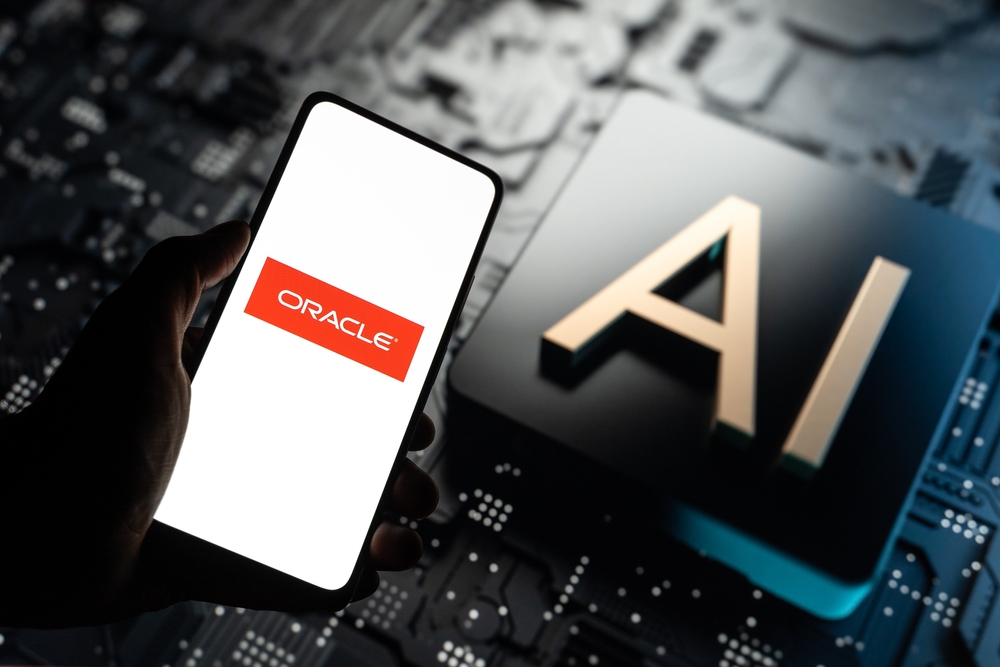 Oracle ai logo on phone screen stock image.