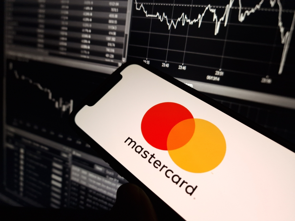 Mastercard payment processing company logo displayed on mobile phone screen