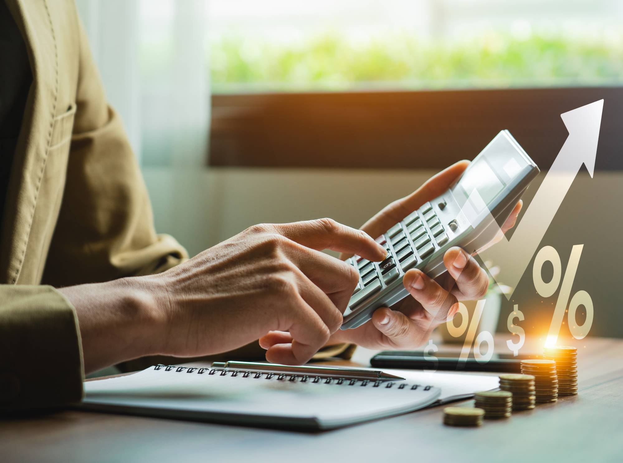 Person calculating savings