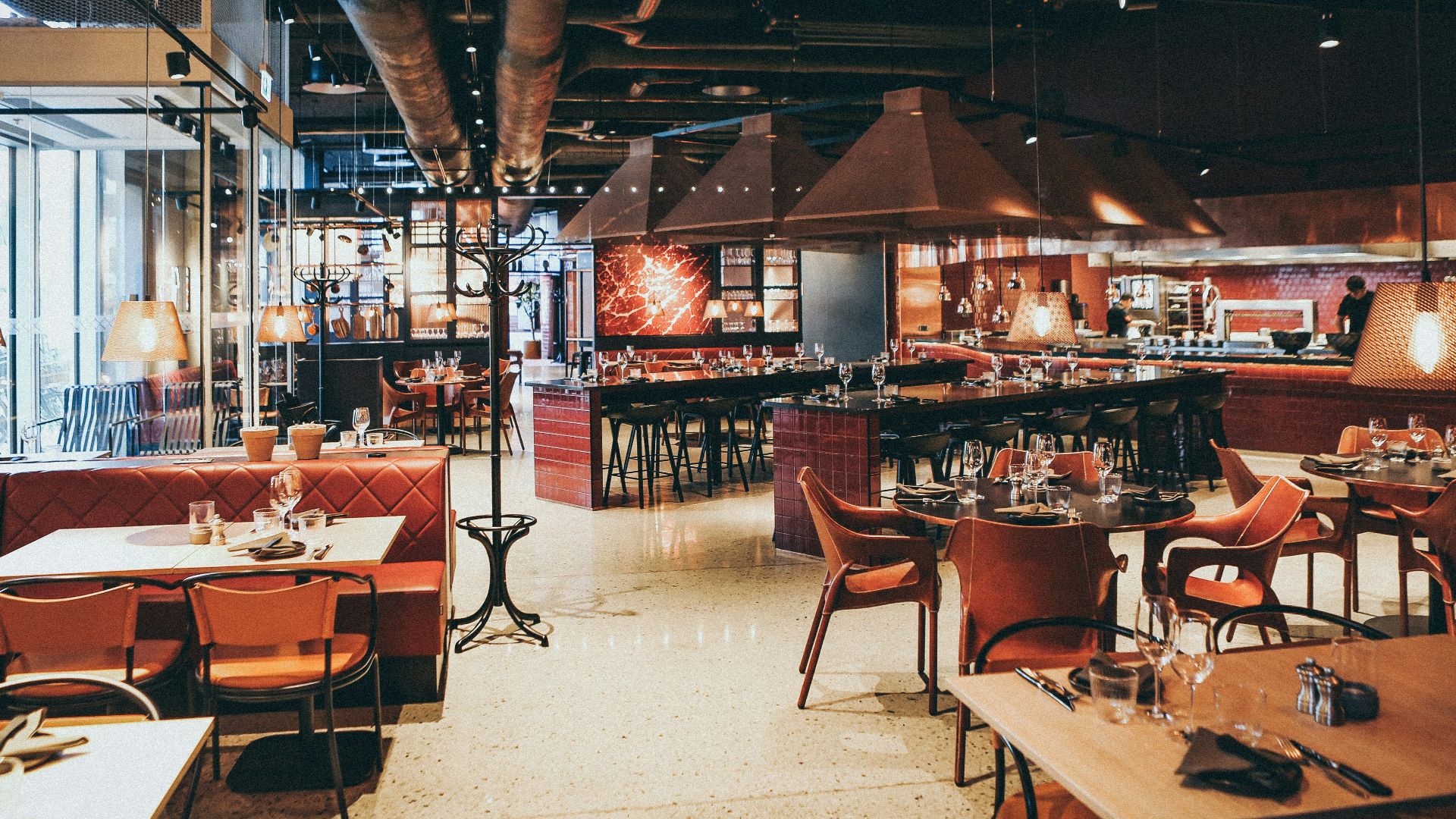 rectangular beige wooden tables and chair