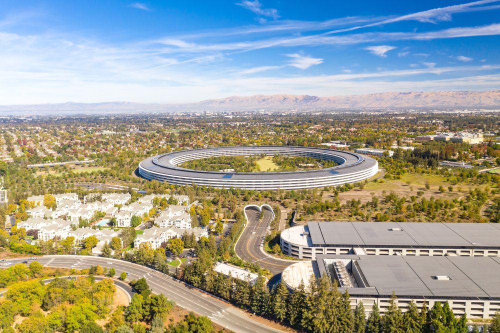 Aerial view over Cupertino in Bay Area, California on a sunny day