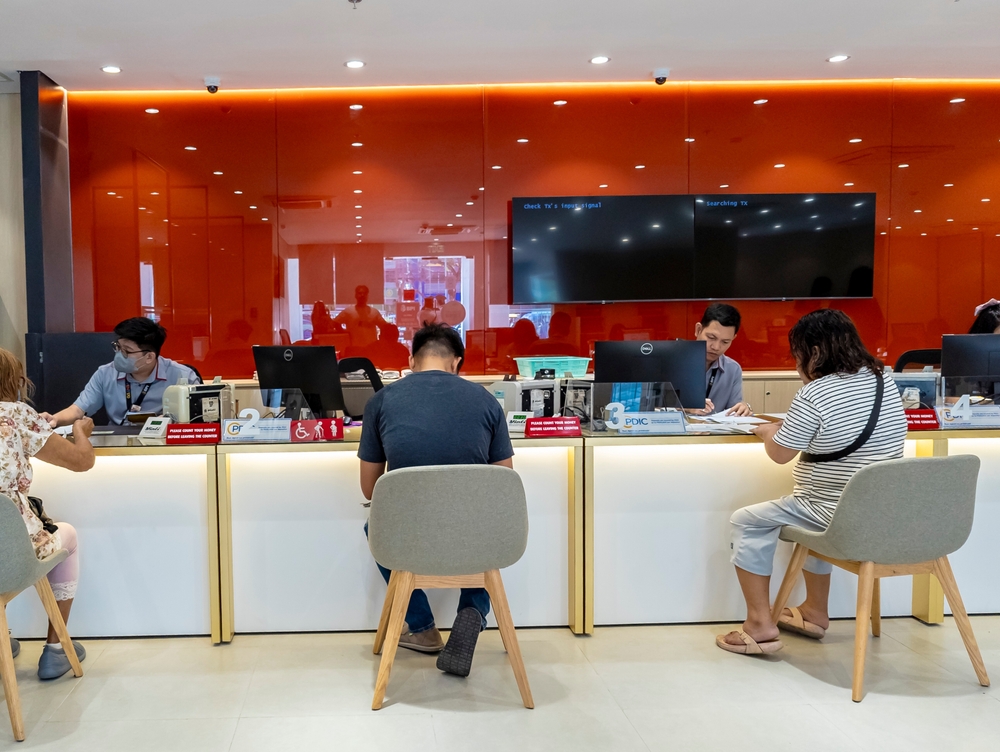 Inside the teller area of a BPI Savings Bank branch.