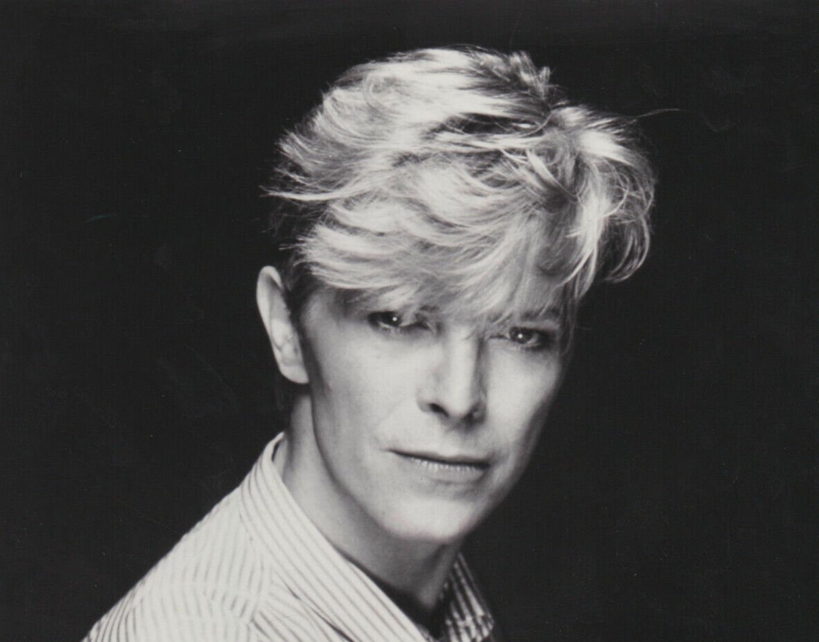 Grayscale Portrait Photo of David Bowie from 1983 Let's Dance Promo