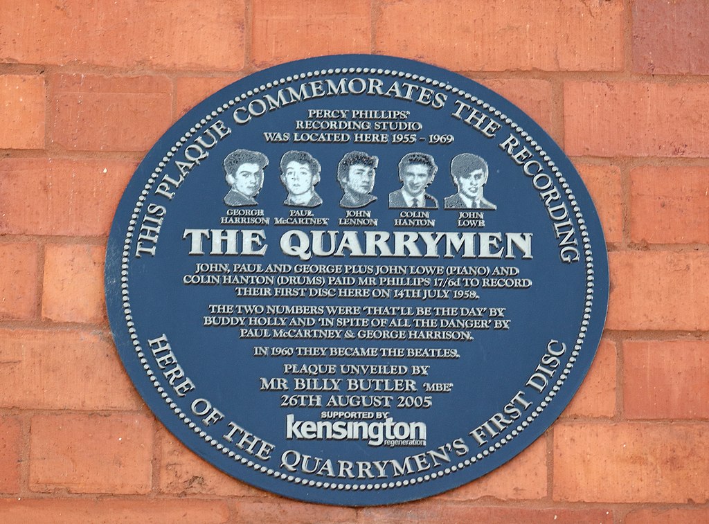 The Quarrymen Plaque on the front of 38 Kensington, Liverpool