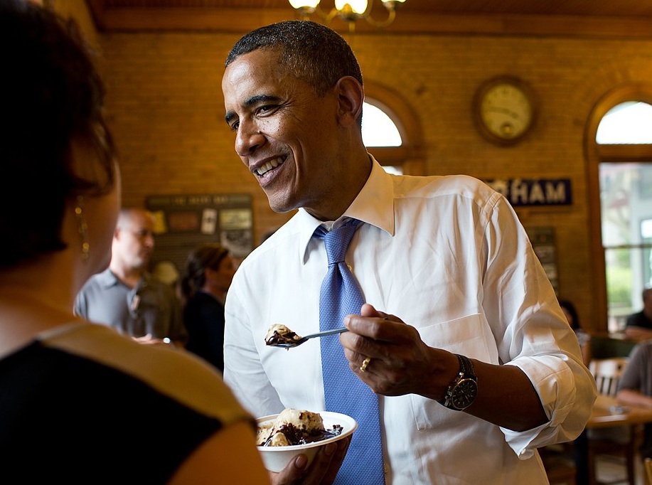 President Barack Obama eats