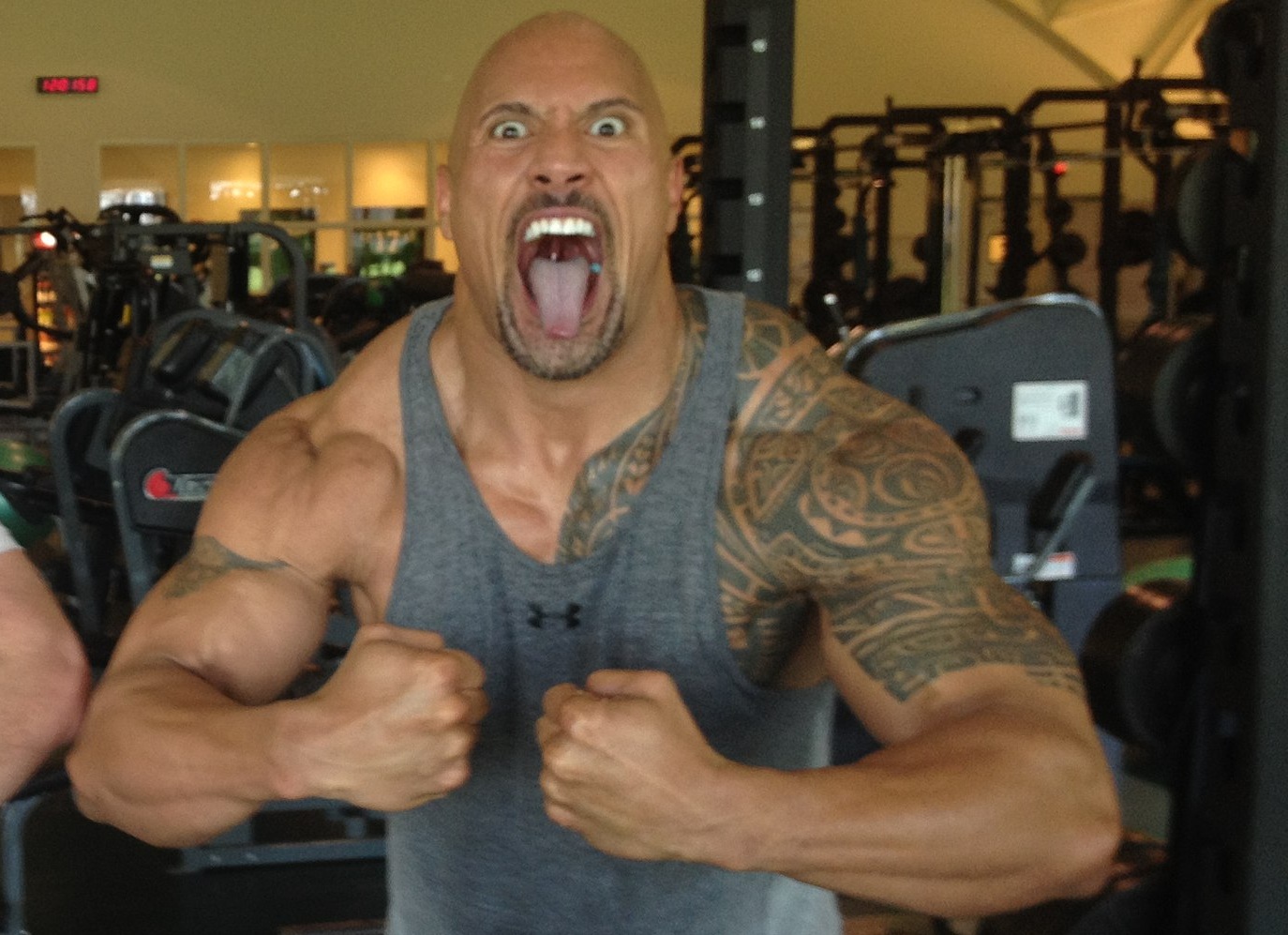 Dwayne Johnson at gym.