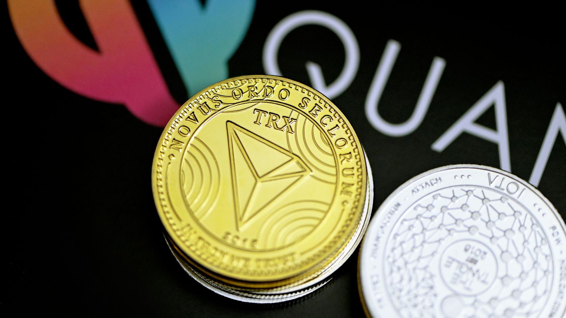 a close up of two coins on a table