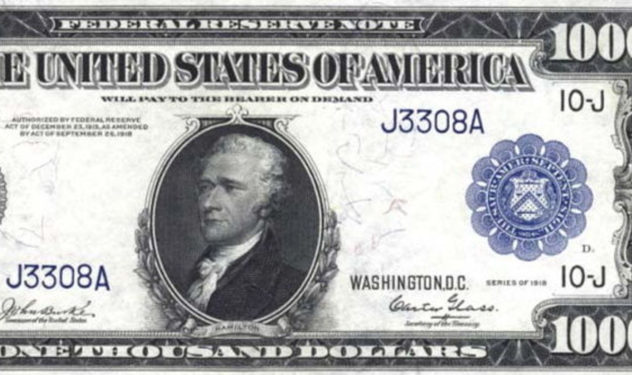1918 Alexander Hamilton $1,000 Banknote