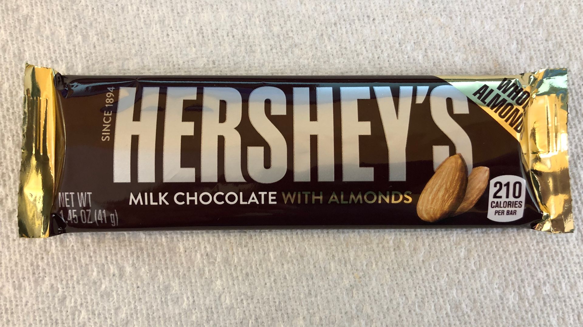 File:2019-02-07 11 36 37 A Hershey's Milk Chocolate Bar with Almonds with the wrapper still on in the Franklin Farm section of Oak Hill, Fairfax County, Virginia.jpg