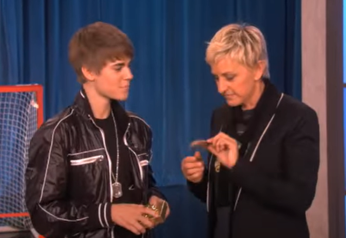 Screenshot from The Ellen Show with Justin Bieber.