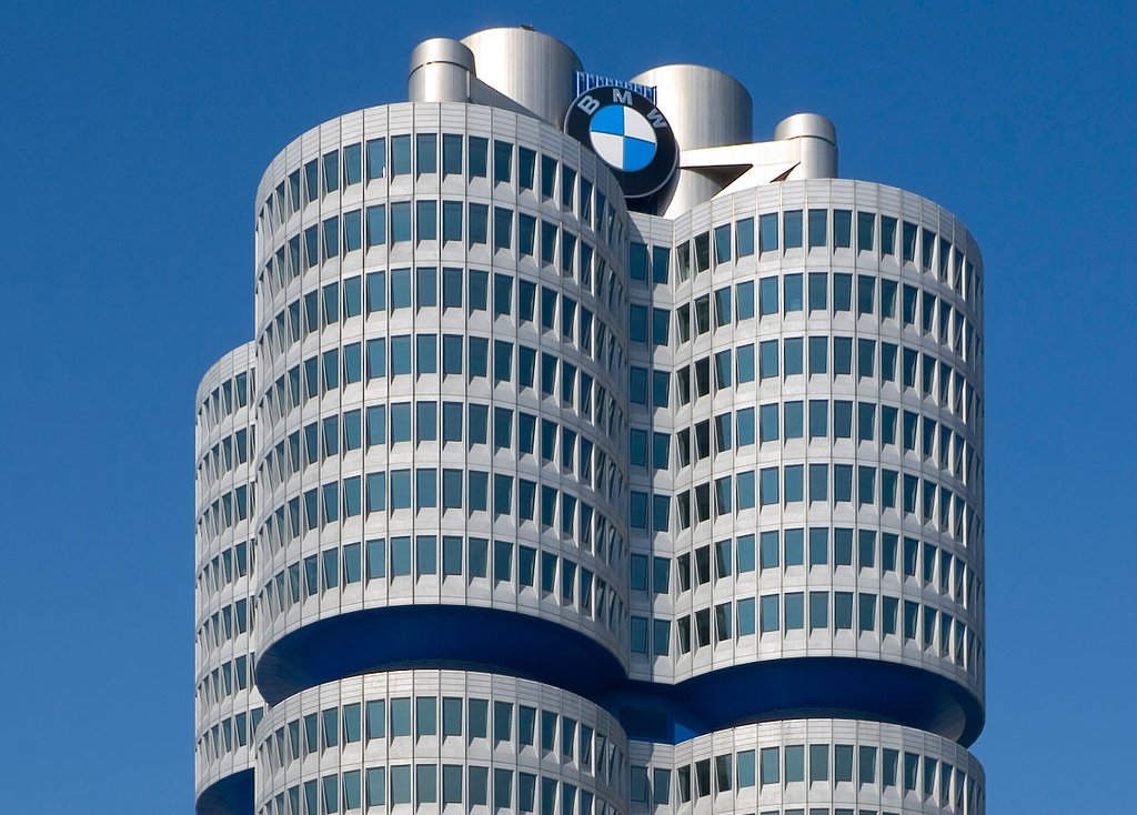 The image shows the corporate headquarters or office building of BMW Group Company