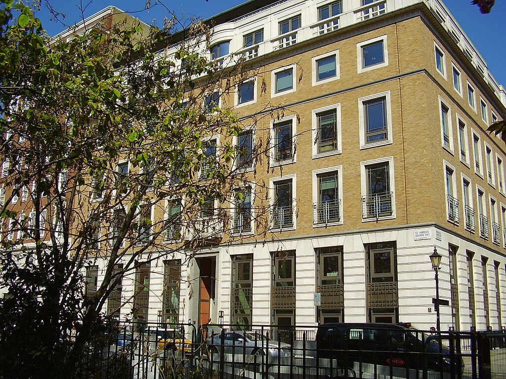 The image shows the corporate headquarters or office building of BP Company