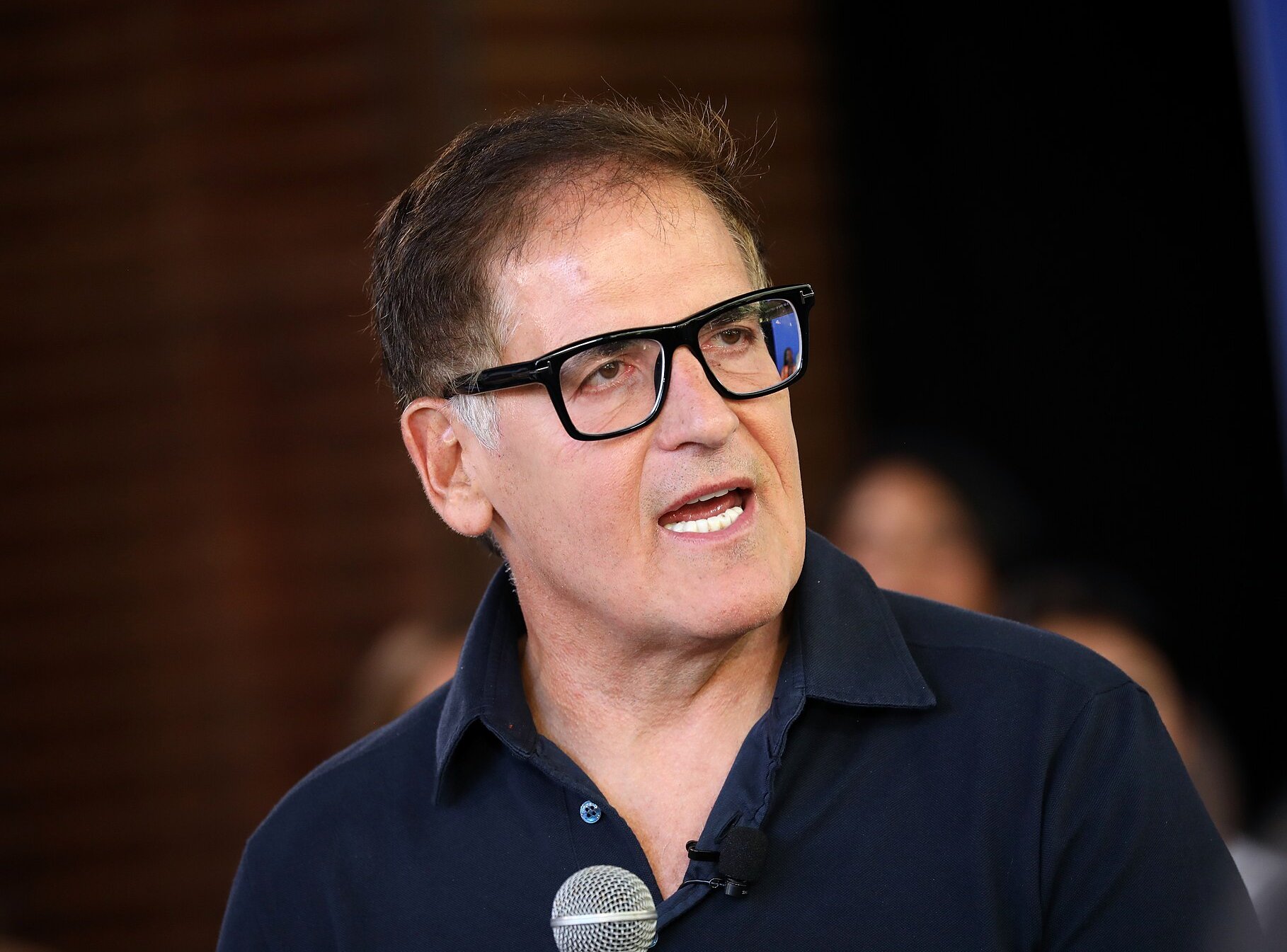 Mark Cuban speaking at a business roundtable hosted by the Kamala Harris