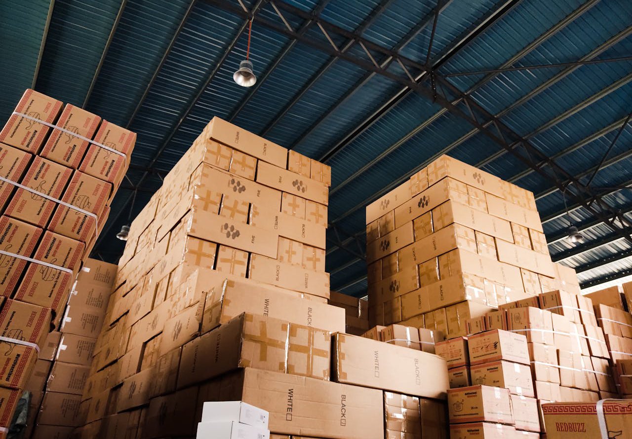 Stacked Boxes in a Warehouse
