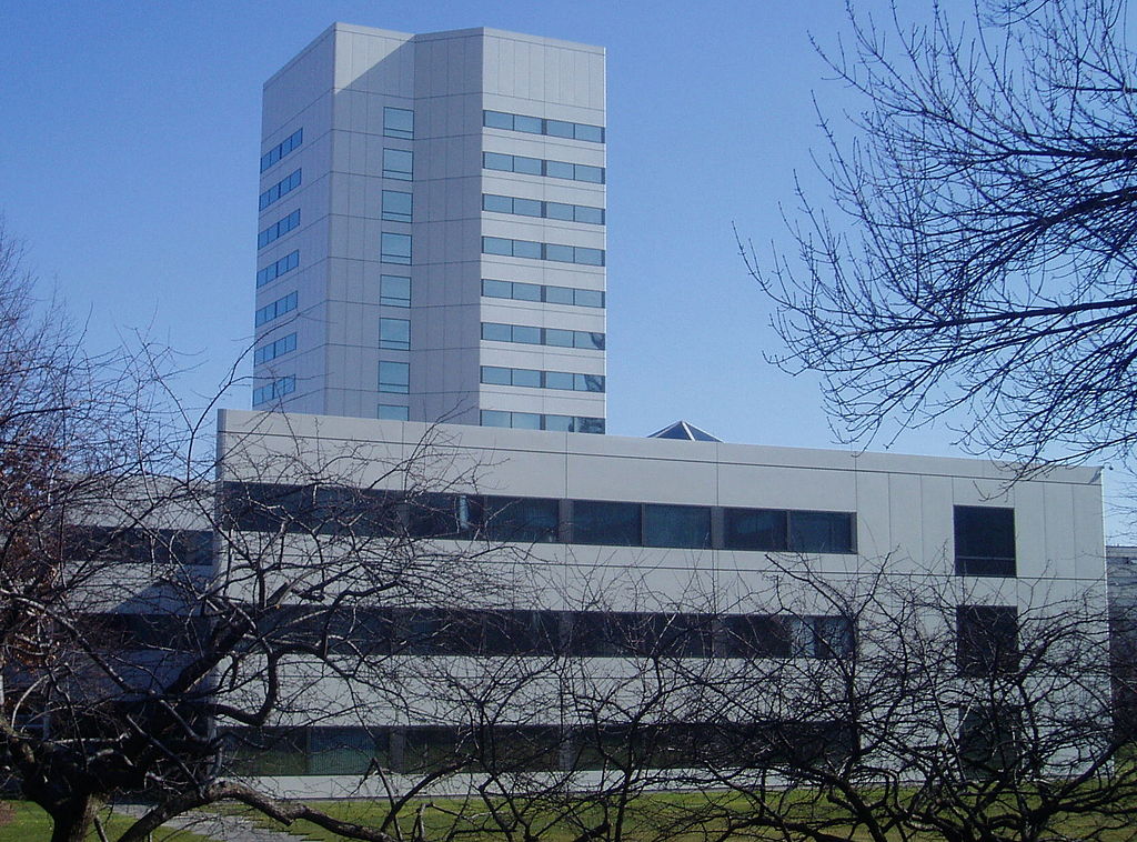 The image shows the corporate headquarters or office building of Johnson & Johnson Company