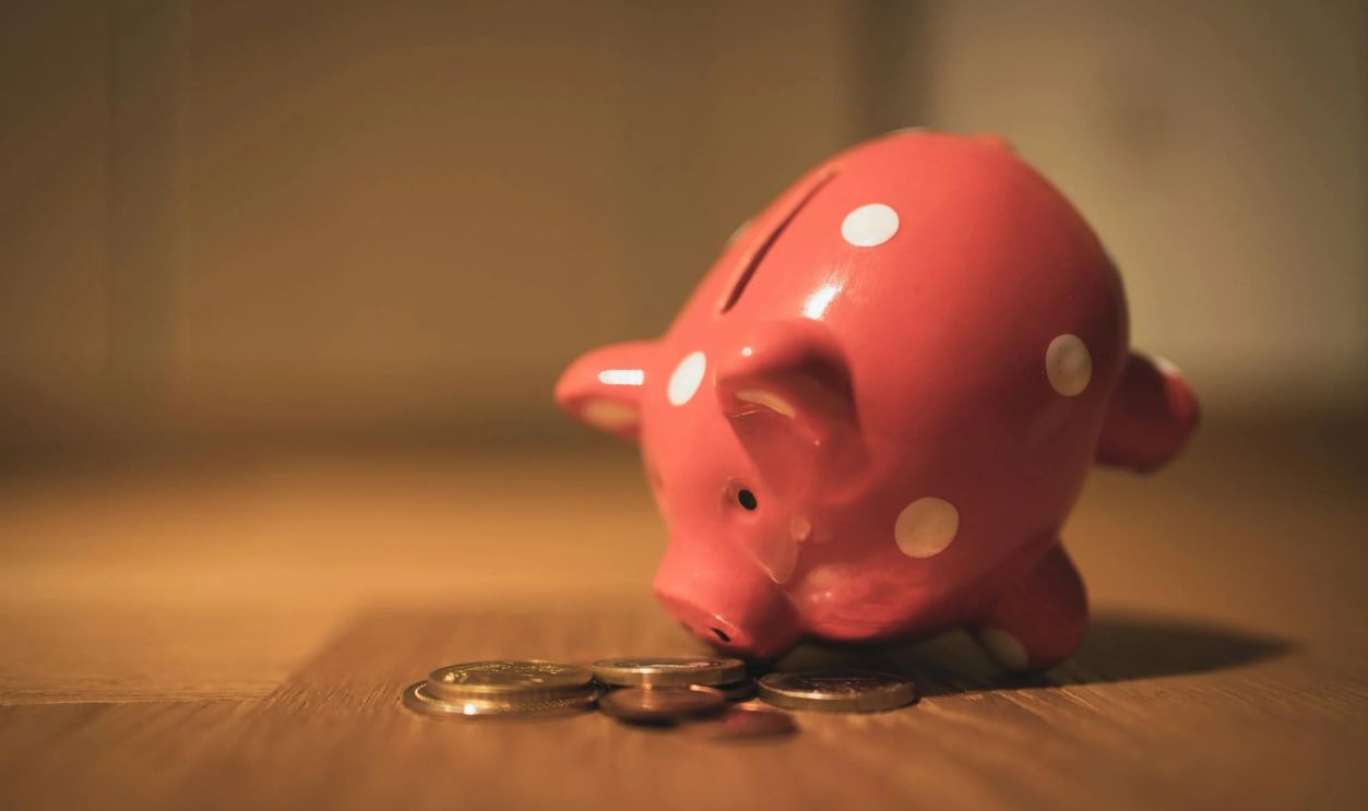 Close-Up Shot of a Piggy Bank beside Coins