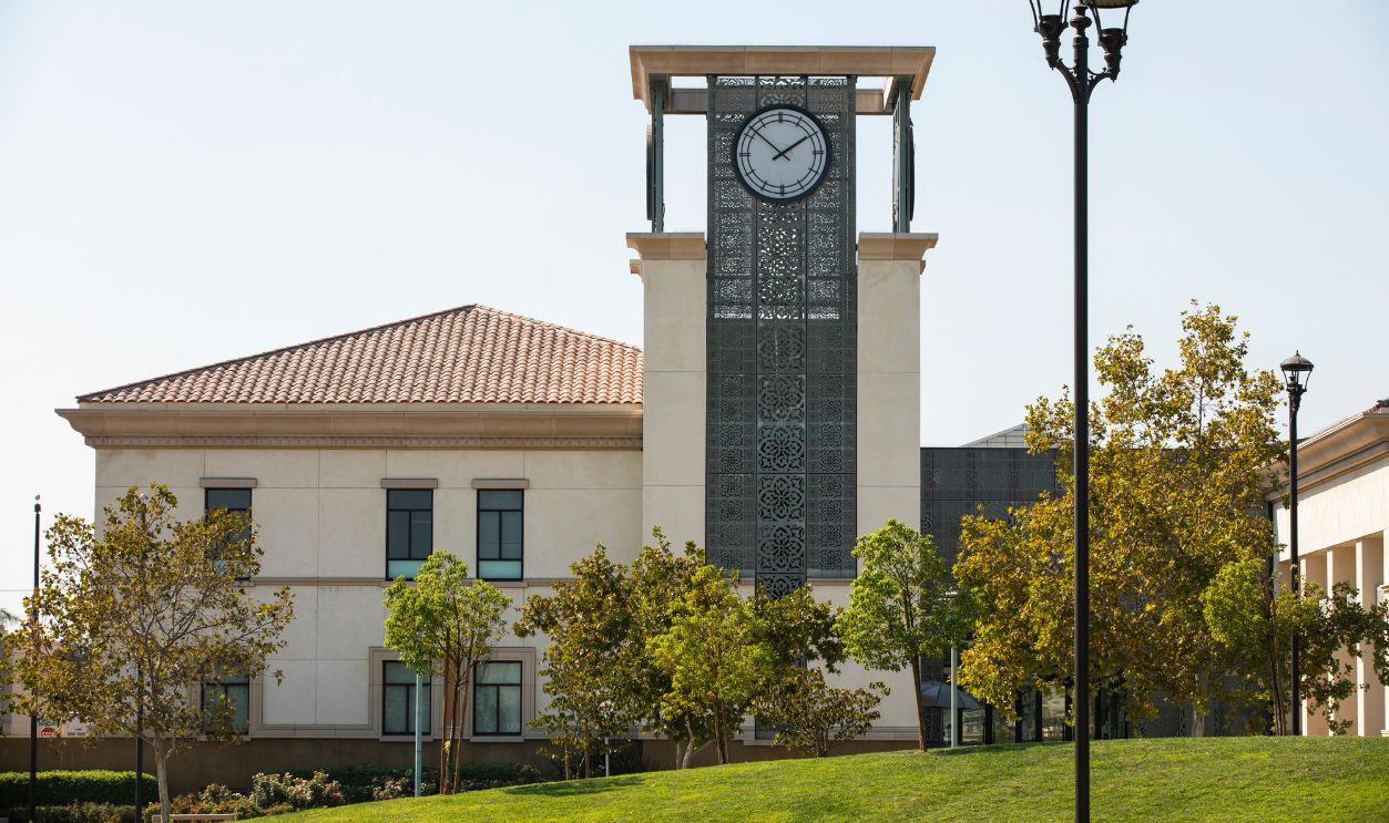 Day time view of the public buildings in the downtown Civic Center in Fontana, California, USA.