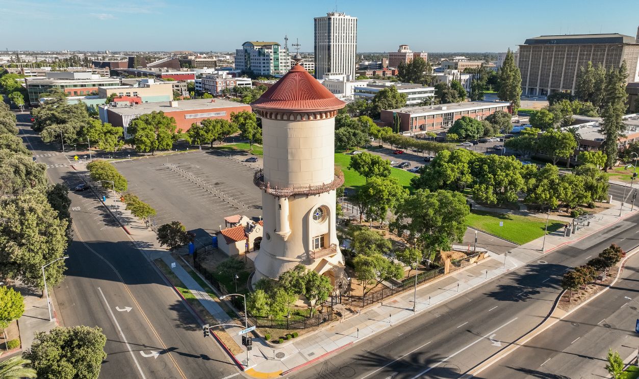 Aerial view image of downtown Fresno California with the 