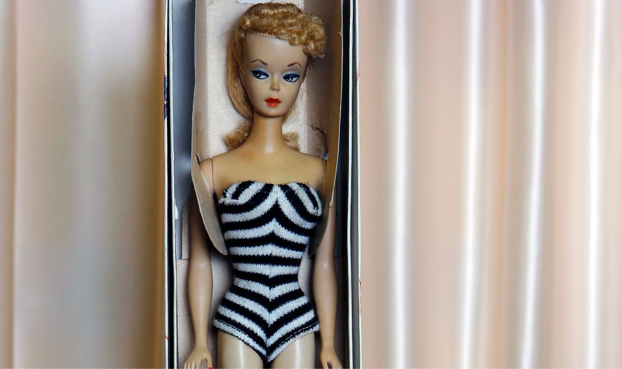 The first Barbie doll created in 1959 in her original box is displayed during the exhibition 