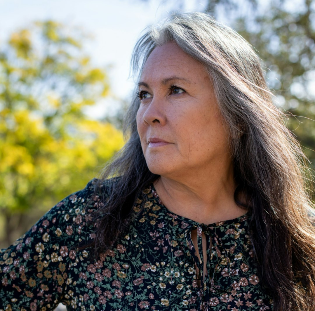 a woman with long hair