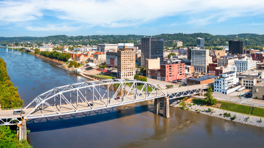 The image showcases a Vibrant urban scene of Charleston, West Virginia