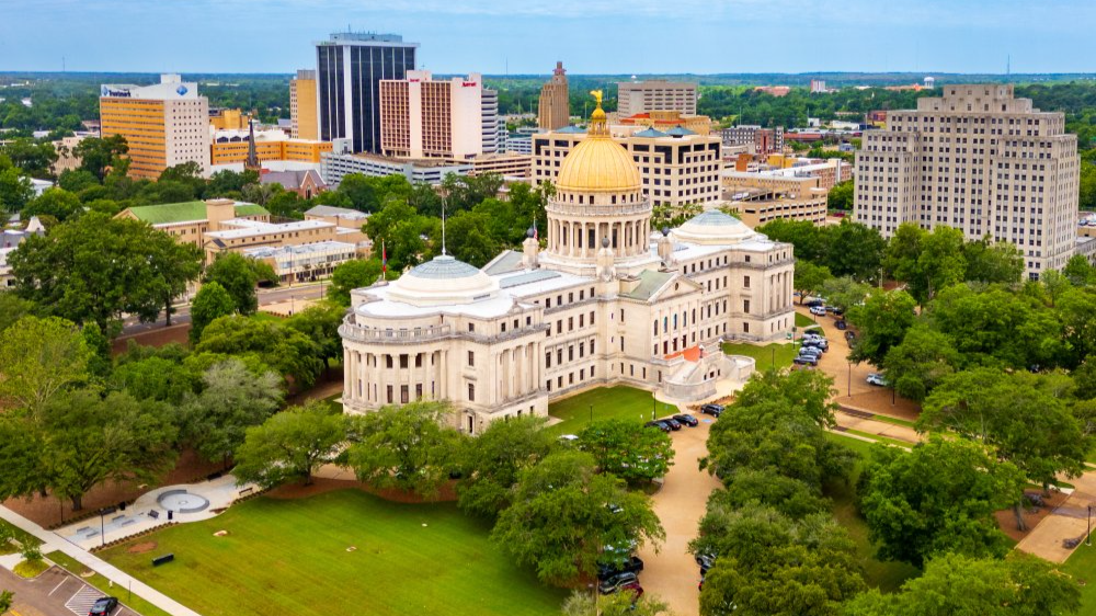 Vibrant urban scene of Jackson, Mississippi captured from a high vantage point