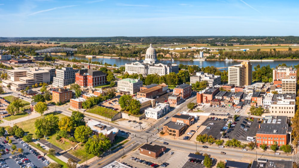 The image showcases a Vibrant urban scene of Jefferson City, Missouri