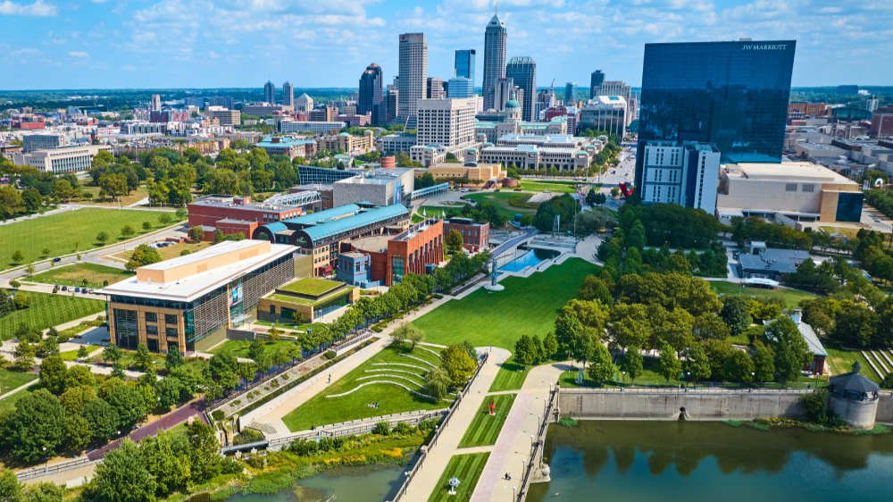 Vibrant urban scene of Indianapolis, Indiana captured from a high vantage point