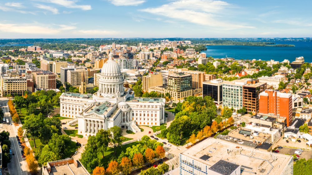 Vibrant urban scene of Madison, Wisconsine captured from a high vantage point