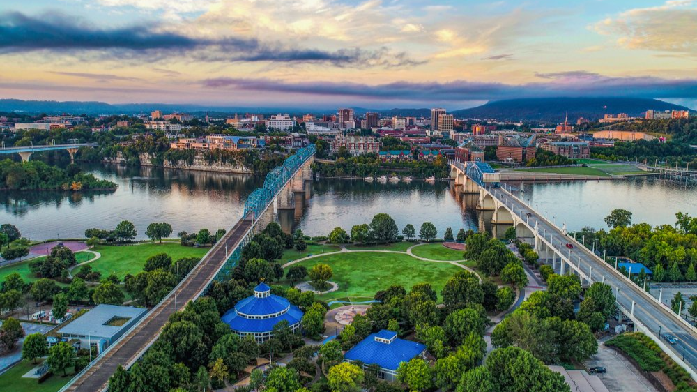 Vibrant urban scene of Chattanooga, Tennessee captured from a high vantage point