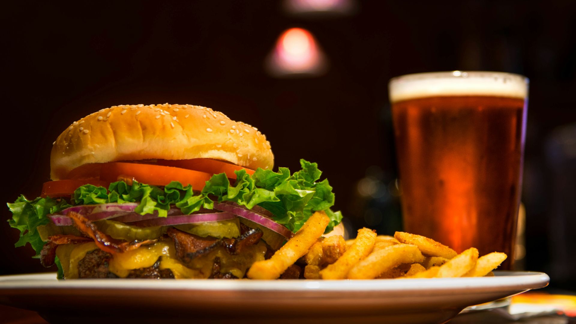 burger and fries on plate
