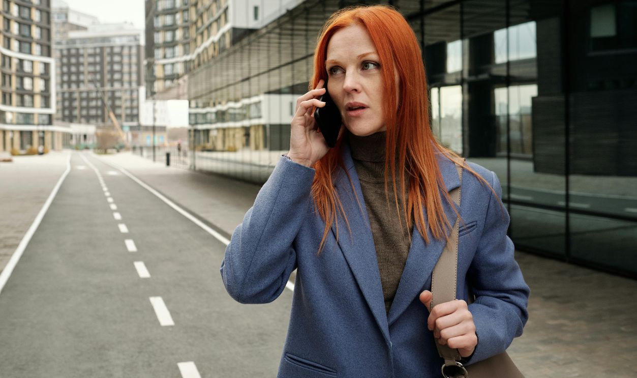 Woman wearing blue coat