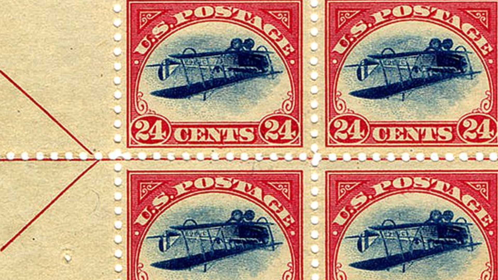 File:Inverted Jenny 24c airmail issue of 1918, center-line block.jpg