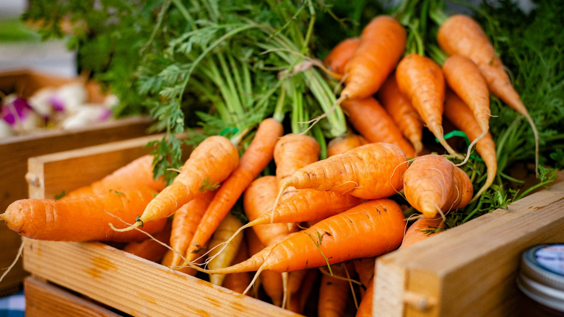 orange carrots on brown wooden crate