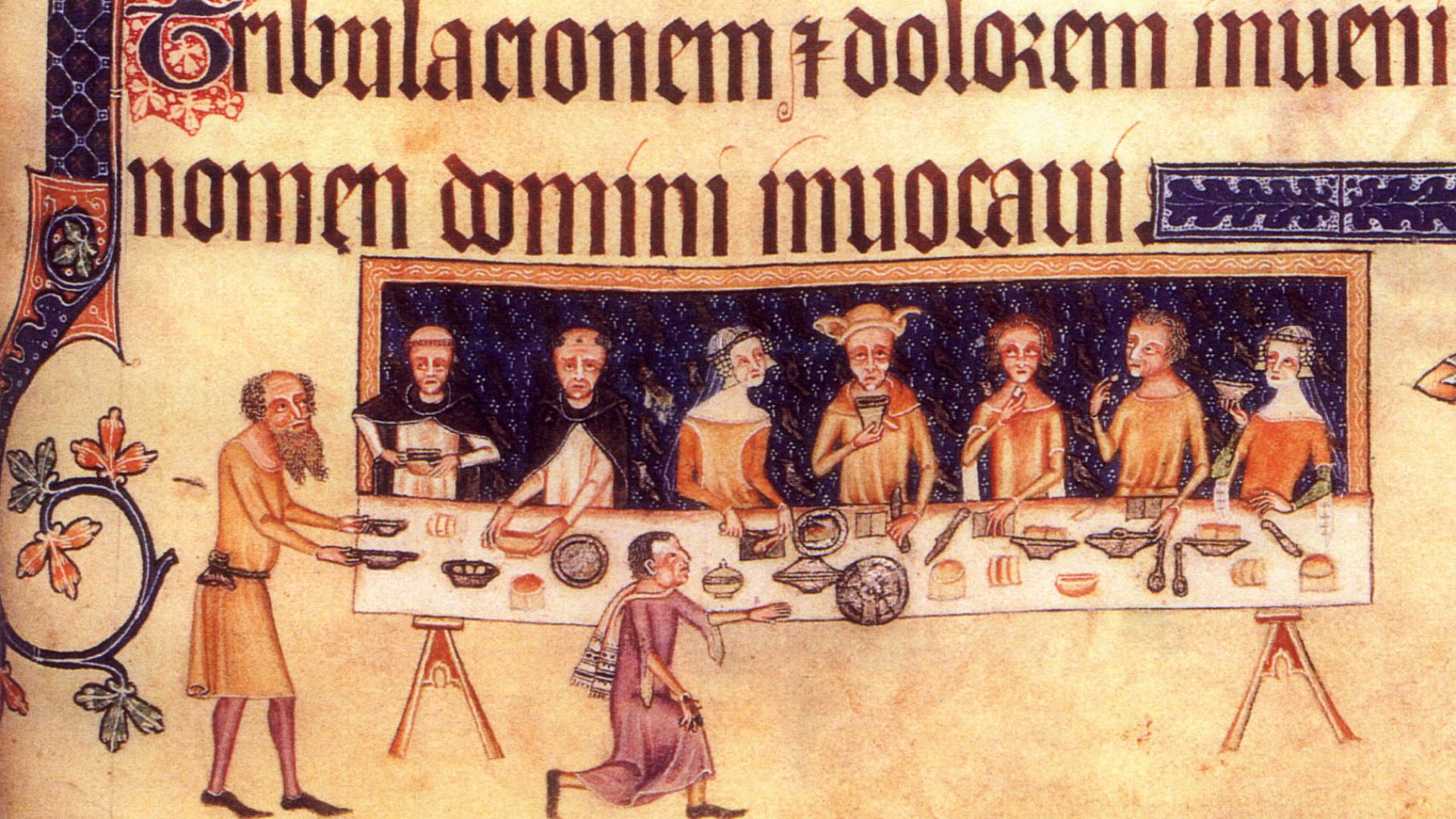 File:Dining room scene from the Luttrell Psalter.jpg