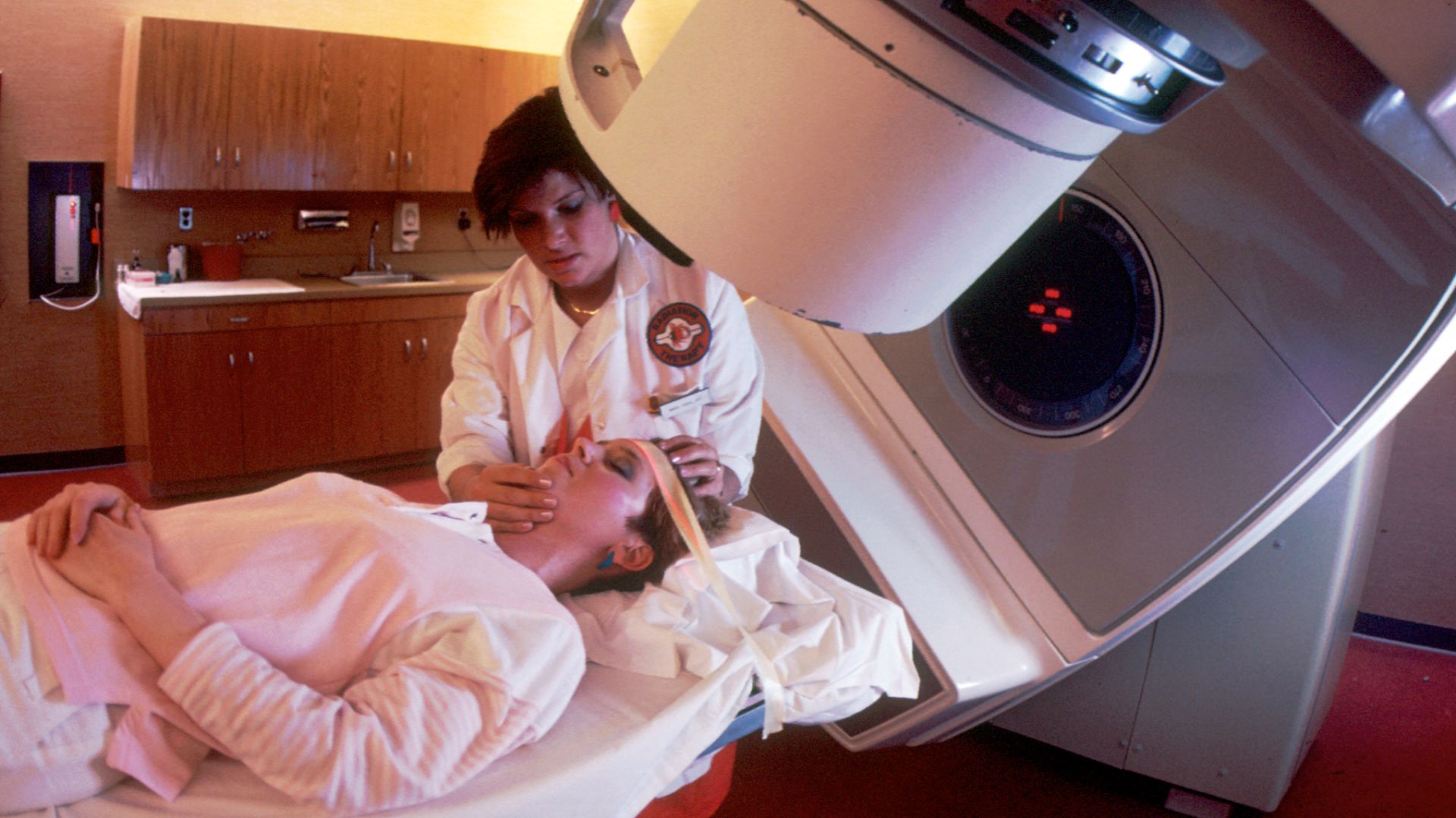 File:Woman prepared for radation therapy.jpg