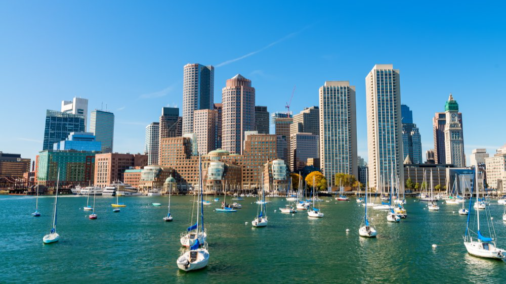 The image showcases a Vibrant urban scene of Boston, Massachusetts