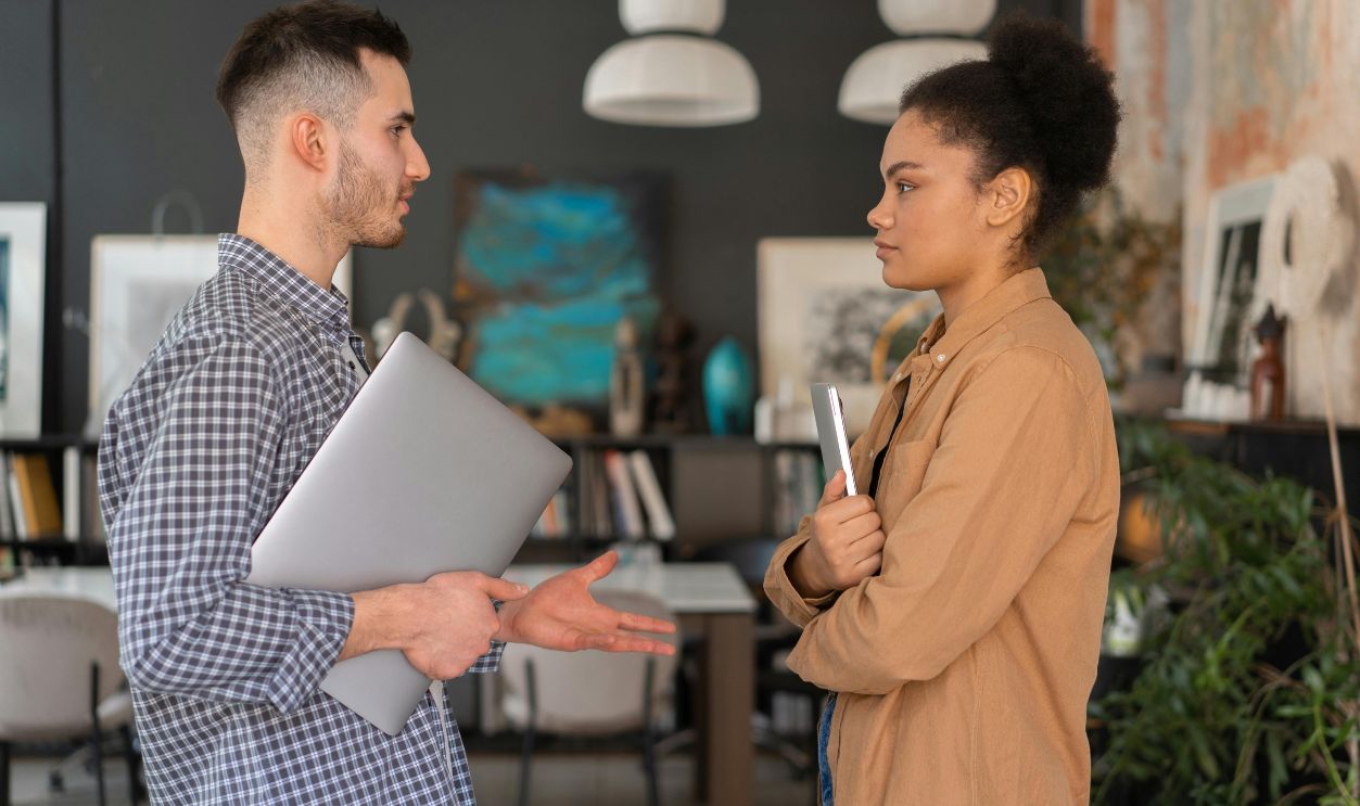 Employer and staff having a conversation
