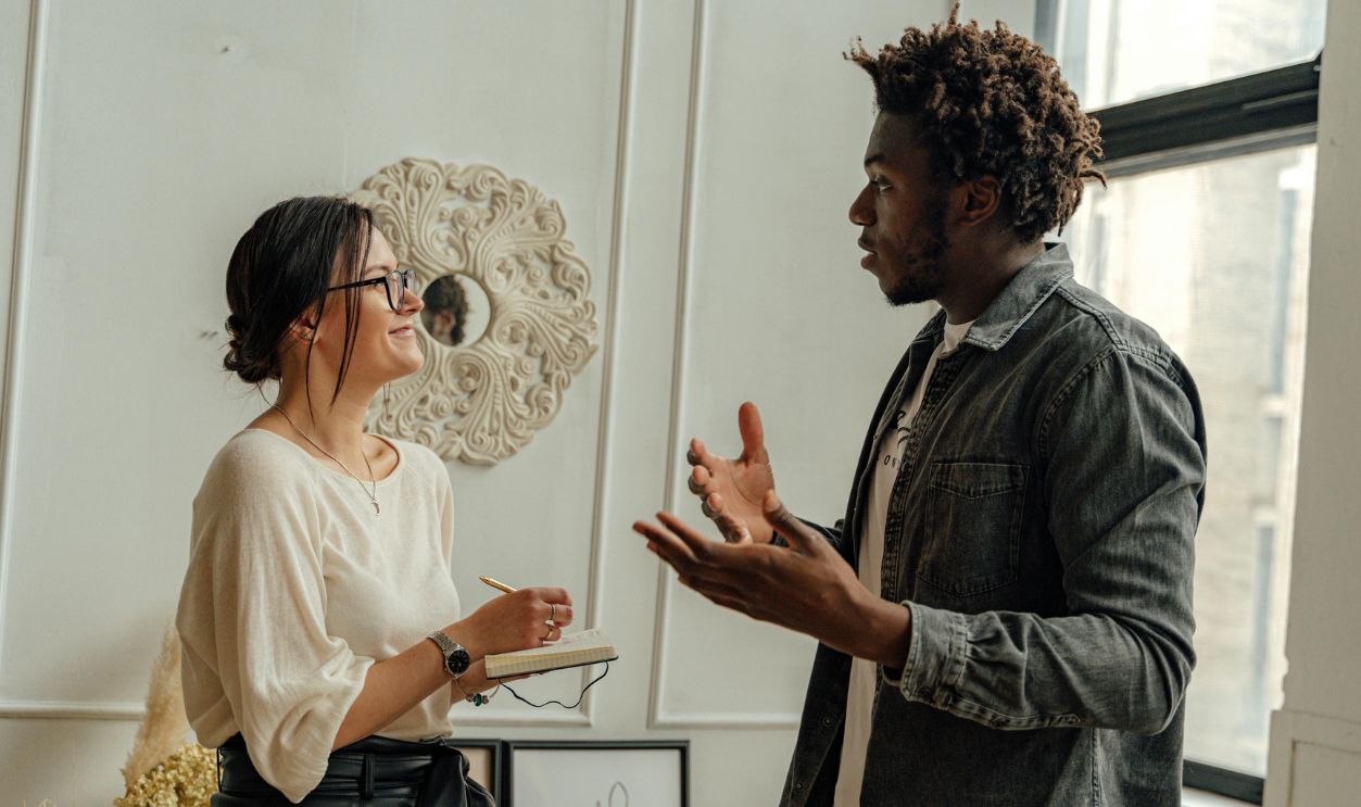 Man and woman having a conversation