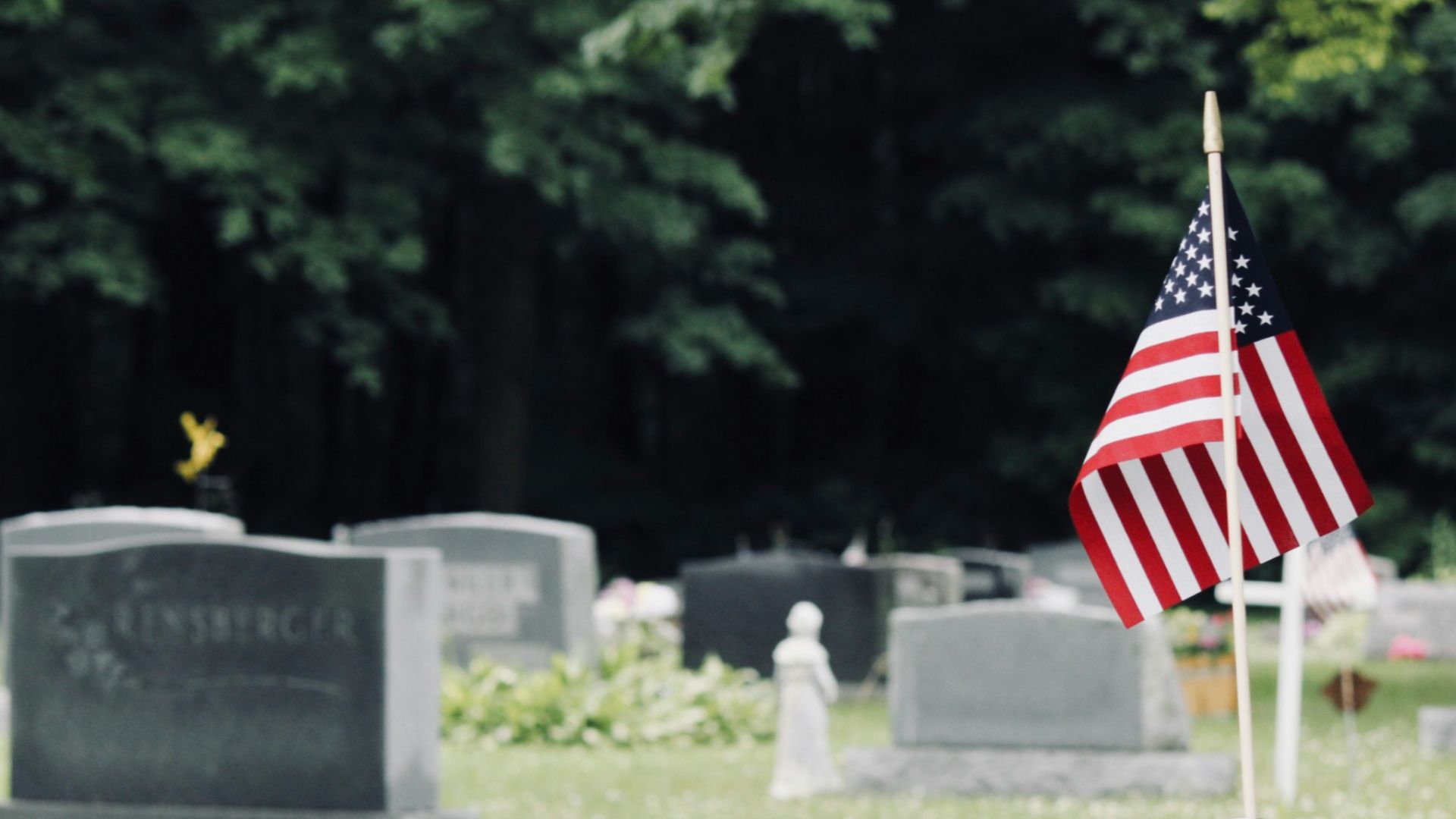 U.S. flag near graves